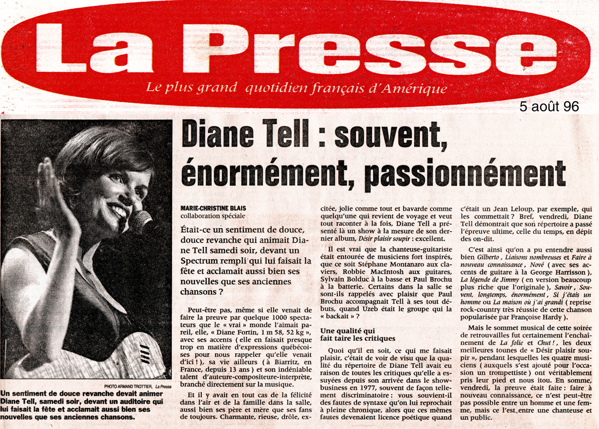La Presse – Concert à Montréal 1996